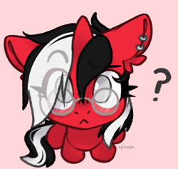 Size: 1830x1737 | Tagged: safe, artist:spoopygander, derpibooru import, oc, oc only, oc:rosalia, pony, unicorn, commission, ear fluff, ears, eye clipping through hair, eyebrows, eyebrows visible through hair, horn, looking at you, question mark, simple background, solo, ych result