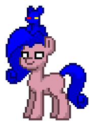 Size: 196x264 | Tagged: safe, derpibooru import, oc, oc only, oc:kubatikkuponi, pony, plush on head, pony town, simple background, solo, transparent background, white eyes