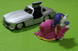 Size: 1107x722 | Tagged: safe, artist:dingopatagonico, derpibooru import, rarity, unicorn, car, horn, mercedes-benz, mercedes-benz 300sl, photo, solo