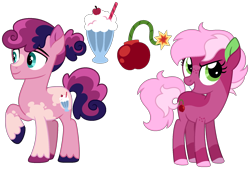 Size: 1936x1311 | Tagged: safe, artist:strawberry-spritz, derpibooru import, oc, oc only, earth pony, pony, duo, female, half-siblings, magical lesbian spawn, male, offspring, parent:berry punch, parent:bon bon, parent:roseluck, parents:bonberry, parents:roseberry, simple background, teenager, transparent background