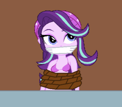 Size: 421x367 | Tagged: safe, artist:alexarmstrong2287, derpibooru import, starlight glimmer, human, equestria girls, g4, 1000 hours in ms paint, bikini, bondage, bound and gagged, cement, cloth gag, clothes, gag, solo, swimsuit