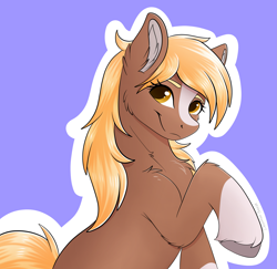 Size: 3399x3300 | Tagged: safe, artist:monsoonvisionz, derpibooru import, sergeant reckless, pony, blue background, female, looking sideways, mare, ponified, purple background, simple background, smiling, solo, species swap, white outline