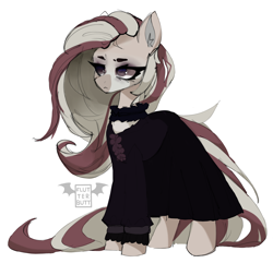 Size: 3366x3251 | Tagged: safe, artist:flutterbutt, derpibooru import, oc, oc only, clothes, dress, gift art, goth, simple background, solo, white background