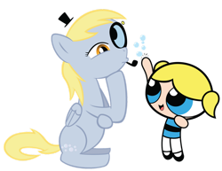 Size: 1600x1234 | Tagged: safe, artist:brycehebert, derpibooru import, derpy hooves, pegasus, pony, g4, bubble, bubbles (powerpuff girls), crossover, duo, duo female, female, mare, simple background, the powerpuff girls, transparent background, vector