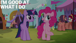 Size: 1920x1080 | Tagged: safe, derpibooru import, edit, edited screencap, editor:quoterific, screencap, amethyst star, cherry berry, cherry jubilee, full steam, parasol, pinkie pie, promontory, sparkler, twilight sparkle, twilight sparkle (alicorn), alicorn, pony, g4, party pooped, george harrison, lonely hearts, northern song, paul mccartney, ponified, species swap