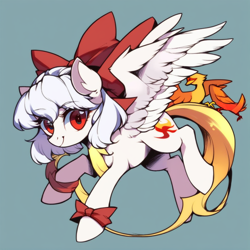 Size: 1024x1024 | Tagged: safe, ai content, derpibooru import, generator:pony diffusion v6 xl, generator:stable diffusion, machine learning generated, pegasus, phoenix, pony, female, fujiwara no mokou, hat, mare, ponified, prompter:imperishable neet, species swap, touhou