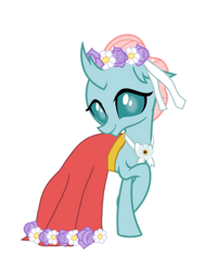 Size: 375x467 | Tagged: safe, artist:arkogon, derpibooru import, ocellus, changedling, changeling, g4, clothes, dress, female, floral head wreath, flower, flower girl, flower girl dress, shy, simple background, smiling, solo, transparent background, vector