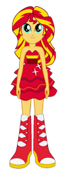 Size: 375x976 | Tagged: safe, artist:matheusema, artist:qbert2kcat, derpibooru import, sunset shimmer, equestria girls, g4, background removed, boots, clothes, fall formal outfits, high heel boots, shirt, shoes, simple background, skirt, solo, transparent background