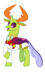 Size: 374x593 | Tagged: safe, artist:arkogon, derpibooru import, thorax, changedling, changeling, g4, clothes, groom, headcanon, headcanon in the description, king thorax, male, open mouth, open smile, raised hoof, raised leg, simple background, smiling, solo, suit, transparent background, vector