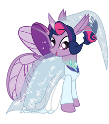 Size: 352x400 | Tagged: safe, artist:arkogon, derpibooru import, twilight sparkle, changedling, changeling, changepony, hybrid, pony, g4, bride, changedlingified, changelingified, clothes, cute, dress, female, headcanon, headcanon in the description, open mouth, open smile, simple background, smiling, solo, species swap, transparent background, twiabetes, twiling, vector, veil, wedding dress, wedding veil