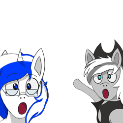 Size: 4096x4096 | Tagged: safe, artist:feedthemee, derpibooru import, oc, oc only, oc:silver edge, oc:stargazer, pony, commission, duo, looking at you, meme, open mouth, poggers, pointing, simple background, soyjaks pointing, transparent background, ych example, ych result, your character here