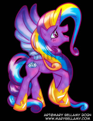 Size: 600x776 | Tagged: safe, artist:marybellamy, derpibooru import, princess sterling, alicorn, flutter pony, black background, crystal, long hair, redesign, simple background, solo, wings