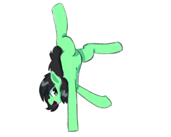 Size: 2500x2000 | Tagged: safe, artist:psychotix, derpibooru import, oc, oc only, oc:anon filly, belly, belly button, female, filly, foal, handstand, missing cutie mark, simple background, smiling, solo, upside down, white background