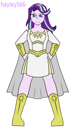 Size: 1823x3036 | Tagged: safe, artist:hayley566, derpibooru import, starlight glimmer, human, equestria girls, g4, alternate hairstyle, belt, boots, cape, clothes, commission, cosplay, costume, crossover, dress, female, hairband, hand on hip, namesake, pun, shoes, simple background, skirt, smiling, smirk, solo, starlight (the boys), the boys, transparent background, visual pun