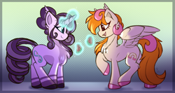 Size: 3000x1600 | Tagged: safe, artist:starcasteclipse, derpibooru import, oc, oc only, oc:rosyscribbles, oc:vanilla shine, pegasus, unicorn, duo, female, food, horn, mare, watermelon