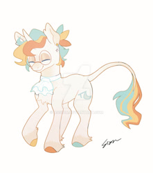 Size: 750x850 | Tagged: safe, artist:sion, derpibooru import, oc, oc only, oc:moonpi, pony, unicorn, colored hooves, cute, deviantart watermark, ear piercing, earring, eyes closed, glasses, hooves, horn, jewelry, leonine tail, male, multicolored hooves, obtrusive watermark, pastel, piercing, raised hoof, raised leg, signature, simple background, solo, stallion, tail, watermark, white background