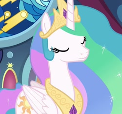 Size: 1150x1080 | Tagged: safe, derpibooru import, screencap, princess celestia, pony, g4, season 9, sparkle's seven, cropped, eyes closed, solo