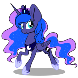 Size: 973x973 | Tagged: safe, artist:astralune, derpibooru exclusive, derpibooru import, princess luna, alicorn, pony, g4, concave belly, crown, cute, disproportional anatomy, ethereal mane, folded wings, hoof shoes, jewelry, looking at you, lunabetes, regalia, running, shadow, signature, simple background, smiling, smiling at you, solo, starry mane, thin, transparent background, wings