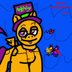 Size: 2048x2048 | Tagged: safe, artist:fredbear666, derpibooru import, oc, oc only, oc:freddyfredbear, pegasus, pony, robot, 1000 hours in ms paint, :p, animatronic, asphyxiation, blood, crappy art, cute, five nights at freddy's, hat, heart, pegasus oc, ponified, ponysona, purple guy, species swap, strangling, text, tongue, tongue out, top hat, watermark