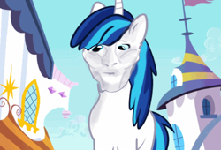 Size: 1088x741 | Tagged: safe, derpibooru import, edit, edited screencap, editor:humanponyman, screencap, shining armor, g4, abomination, human facial structure, not salmon, sigma male, solo, teenage shining armor, wat, what has science done, why, wtf