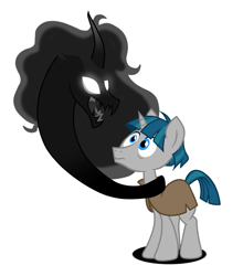 Size: 869x989 | Tagged: safe, artist:messy sketch, derpibooru import, pony of shadows, stygian, oc, oc:dimnpra, pony, unicorn, g4, black, blue, duo, duo male and female, female, gray, horn, male, shadow, simple background, stallion, white background