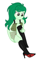 Size: 2500x4000 | Tagged: safe, alternate version, artist:gibsterboy5, artist:moogood, derpibooru import, edit, editor:moogood, wallflower blush, human, equestria girls, g4, bare shoulders, boots, clothes, female, hand on hip, hand on leg, high heel boots, high heels, high res, leather, leather boots, looking down, midriff, panties, png, raised leg, shoes, simple background, sitting, skirt, sleeveless, solo, tanktop, transparent background, underwear, vector, vector edit