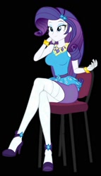 Size: 1142x2000 | Tagged: safe, ai content, artist:lobo299, derpibooru import, machine learning generated, rarity, human, better together, equestria girls, g4, 2d, black background, breasts, chair, clothes, crossed legs, diamond, eyeshadow, female, gold, hairclip, high heels, legs, makeup, nylon, pencil skirt, rarity peplum dress, realistic anatomy, she got legs, shoes, simple background, sitting, skirt, solo, stupid sexy rarity, thigh highs, waistband, wrist cuffs