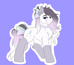 Size: 4000x3500 | Tagged: safe, artist:decemberbreeze, artist:monsoonvisionz, derpibooru import, oc, oc only, oc:silver aura, earth pony, pony, blue background, bow, coat markings, concave belly, earth pony oc, hair bow, jewelry, necklace, simple background, socks (coat marking), solo, sternocleidomastoid, tail, tail bow