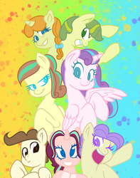 Size: 775x985 | Tagged: safe, artist:colorcoookie0w0, derpibooru import, cream puff, pound cake, princess flurry heart, pumpkin cake, oc, oc:color cookie, oc:stellar glitter, alicorn, earth pony, pegasus, pony, unicorn, g4, apple bud, base used, budbetes, creambetes, cute, female, flurrybetes, gradient background, group, horn, male, mare, ocbetes, offspring, older, older apple bud, older cream puff, older flurry heart, older pound cake, older pumpkin cake, parent:starlight glimmer, parent:sunburst, parents:starburst, poundabetes, pumpkinbetes, stallion