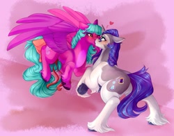 Size: 1443x1132 | Tagged: safe, artist:symphstudio, derpibooru import, oc, oc only, pegasus, pony, unicorn, boop, bow, butt, duo, featureless crotch, female, heart, horn, kissing, mare, noseboop, pegasus oc, plot, tail, tail bow, unicorn oc, unshorn fetlocks