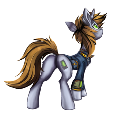 Size: 600x600 | Tagged: safe, artist:weiling, derpibooru import, oc, oc only, oc:littlepip, pony, unicorn, fallout equestria, butt, clothes, cute, dock, female, horn, mare, palindrome get, pipbuck, plot, simple background, solo, tail, white background