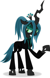 Size: 3889x6047 | Tagged: safe, artist:anime-equestria, derpibooru import, queen chrysalis, changeling, changeling queen, g4, alternate hairstyle, clothes, concave belly, eyeshadow, female, horn, lanky, makeup, simple background, skinny, solo, suit, tall, thin, transparent background, vector