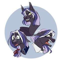 Size: 1024x1023 | Tagged: safe, artist:cosmalumi, derpibooru import, oc, oc only, oc:jasmine, bat pony, pony, angry, bat pony oc, clothes, crying, expressions, female, happy, mare, pirate, purple fur, sad, scar, smiling, smirk, solo