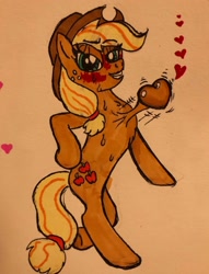 Size: 2871x3760 | Tagged: artist needed, safe, derpibooru import, applejack, earth pony, pony, g4, cardiophilia, concave belly, fetish, heart, heart (organ), heartbeat, organs, seductive, seductive look, solo, traditional art