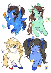 Size: 1440x2048 | Tagged: safe, artist:ayahana, derpibooru import, earth pony, pegasus, pony, unicorn, anime, crossover, daitaku helios, female, gold city, group, horn, mejiro palmer, ponified, species swap, tosen jordan, uma musume pretty derby