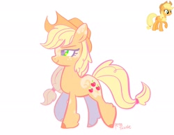 Size: 2048x1583 | Tagged: safe, artist:petaltwinkle, derpibooru import, applejack, earth pony, pony, g4, applejack's hat, clothes, coat markings, cowboy hat, ear markings, facial markings, female, hat, hoof fluff, lidded eyes, mare, narrowed eyes, profile, side view, signature, simple background, smiling, solo, stetson, white background