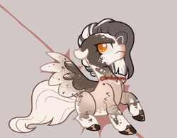 Size: 1800x1400 | Tagged: safe, artist:bishopony, derpibooru import, oc, oc only, oc:connie, pegasus, pony, 2021, abstract background, artfight, bald face, black and white mane, blaze (coat marking), brown hooves, coat markings, colored ears, colored hooves, colored pupils, colored wings, colored wingtips, dark muzzle, ears, ears back, eyelashes, facial markings, female, floppy ears, frown, gift art, hooves, leg stripes, long tail, looking back, mare, mare oc, multicolored wings, multicolored wingtips, narrowed eyes, old art, orange eyes, orange pupils, pegasus oc, profile, raised hoof, raised leg, shiny hooves, sitting, solo, speckled, straight mane, stripes, tail, tan coat, two toned background, two toned mane, watermark, wavy tail, white tail, wings