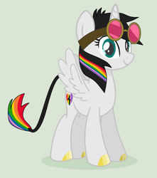 Size: 828x935 | Tagged: safe, artist:stephen-fisher, derpibooru import, oc, oc only, oc:lightning bliss, aviator goggles, beige background, cute, goggles, ocbetes, simple background, solo