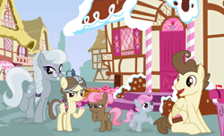 Size: 7085x4319 | Tagged: safe, artist:lillyleaf101, derpibooru import, pound cake, silver spoon, oc, oc:crystal flute, oc:parure pearl, oc:silver platter, earth pony, pegasus, pony, g4, alternate cutie mark, base used, colt, father and child, father and son, female, filly, foal, glasses, group, husband and wife, male, married couple, mother and child, mother and daughter, mother and son, offspring, older, older pound cake, older silver spoon, parent and child, parent:pound cake, parent:silver spoon, parents:silvercake, ponyville, ship:silvercake, shipping, straight, sugarcube corner, teenager