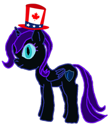 Size: 749x873 | Tagged: safe, artist:alexlayer, artist:benoit rochon, artist:cmara, artist:railpony, artist:taionafan369, artist:ziyun2368461573, derpibooru import, editor:railpony, editor:taionafan369, oc, oc only, oc:nyx, alicorn, pony, adolescent, alicorn oc, base used, canada, canadian american, female, female oc, folded wings, hat, horn, mare, mare oc, older, older nyx, pony oc, simple background, slit eyes, solo, top hat, transparent background, uncle sam, united states, wings