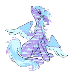 Size: 949x1021 | Tagged: safe, artist:webkinzworldz, derpibooru import, cloudchaser, pegasus, pony, g4, blue mane, blue tail, blue wingtips, coat markings, colored nose, colored pinnae, colored pupils, colored wings, colored wingtips, ear fluff, ear tufts, ears, female, floppy ears, frown, gradient wings, head up, long ears, long mane, long tail, looking down, mare, missing cutie mark, multicolored wings, partially open wings, profile, purple coat, purple eyes, purple pupils, raised head, simple background, sitting, slender, solo, spiky mane, spiky tail, striped tail, tail, thin, thin legs, three toned wings, transparent background, two toned mane, two toned tail, wingding eyes, wings