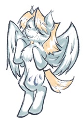 Size: 750x1111 | Tagged: safe, artist:puropiko, derpibooru import, pegasus, pony, chest fluff, dewdrop, eyes closed, male, simple background, solo, stallion, white background