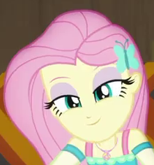 Size: 221x236 | Tagged: safe, derpibooru import, screencap, fluttershy, human, better together, equestria girls, g4, game stream, cropped, eyeshadow, female, geode of fauna, magical geodes, makeup, solo