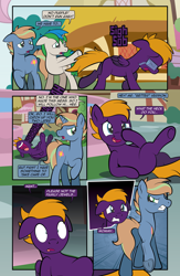 Size: 2540x3899 | Tagged: safe, artist:alexdti, derpibooru import, oc, oc only, oc:brainstorm (alexdti), oc:dark purple, oc:purple creativity, oc:star logic, earth pony, pegasus, pony, unicorn, comic:quest for friendship retold, ball busting, cbt, comic, crying, female, horn, laughing, male, mare, r63 paradox, running, stallion, tears of laughter, this will end in pain, underhoof