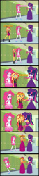 Size: 1920x8640 | Tagged: safe, artist:cartoonmasterv3, derpibooru import, pinkie pie, sci-twi, sunset shimmer, twilight sparkle, human, choose your own ending, equestria girls, g4, stressed in show, stressed in show: pinkie pie, alternate ending, alternate universe, bit, bits, british, clothes, comic, dress, female, food, infected, lockers, long dress, long skirt, skirt, tack, tea, trio, trio female