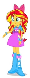 Size: 155x400 | Tagged: artist needed, safe, derpibooru import, sunset shimmer, equestria girls, g4, bow, clothes swap, hair bow, simple background, solo, white background