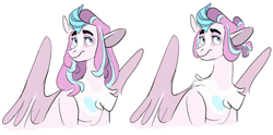 Size: 2912x1440 | Tagged: safe, artist:baylard, derpibooru import, princess flurry heart, alicorn, pony, g4, alternate design, alternate hairstyle, bust, chest fluff, curved horn, female, horn, looking away, mare, older, older flurry heart, simple background, solo, white background