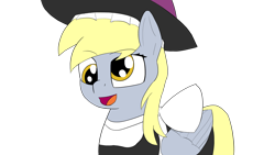 Size: 1920x1080 | Tagged: safe, artist:claynus, derpibooru import, derpy hooves, pegasus, pony, g4, clothes, cosplay, costume, hat, kirisame marisa, open mouth, open smile, simple background, smiling, solo, touhou, transparent background, witch hat