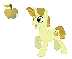 Size: 1936x1594 | Tagged: safe, artist:rarityflower, derpibooru import, oc, oc only, oc:fruit bud, pony, unicorn, g4, base used, horn, male, offspring, open mouth, parent:apple bud, parent:pumpkin cake, parents:pumpkinbud, simple background, solo, stallion, white background