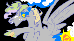 Size: 1440x810 | Tagged: safe, artist:msponies, derpibooru import, alicorn, pony, g4, black background, fusion:derpy hooves, fusion:princess celestia, simple background, solo